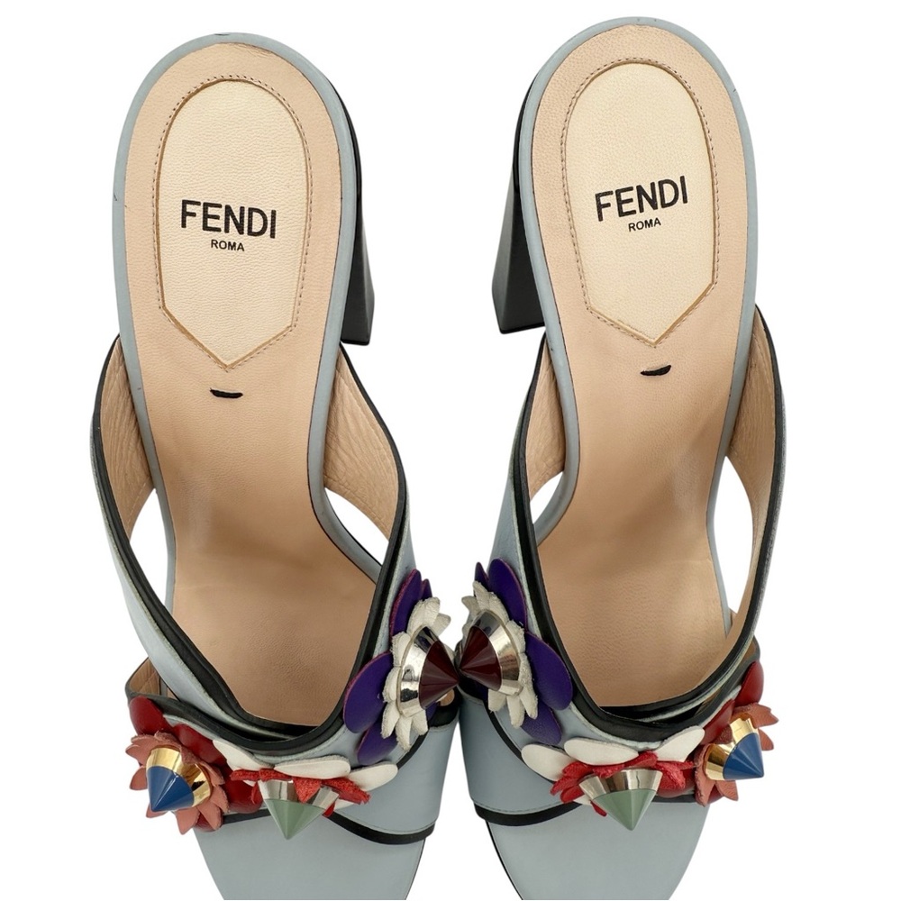 Fendi Flowerland Stud Floral Block Heel Mule Slide Sandals Size 40 US 10 - Picture 6 of 15
